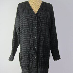 Klis Collection Women S Black 3/4 Sleeve 100% Silk Pucker  Tunic Shirt V Neck